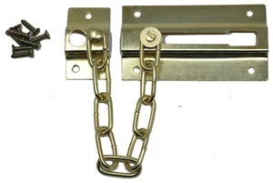 Security Door Chain Brass Plated Iron Safety Sliding Release Flat Home Office - Picture 1 of 6