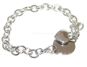 bracciale acciao anallergico 2 pendenti ciondoli cuore piccolo grande inox donna - Foto 1 di 1