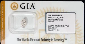 GIA Certified Marquise Diamond Sealed Loose .77ct Color F Clarity SI1 I.D. Prot. - Picture 1 of 9
