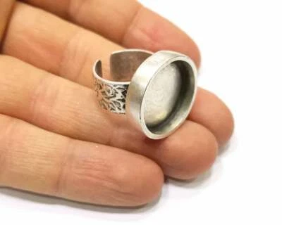 Anillo Ajuste en Blanco Cabujón Base Incrustación Bisel Ajuste Ajustable Plata Antigua  Foto 1 de 4