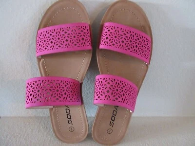 Sandalia cómoda Soda de doble correa para mujer plana deslizable fucsia Foto 1 de 4