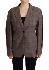 ERIKA CAVALLINI Jacket Brown Wool Plaid Double-Breasted Long Sleeves IT42/US8/M - Picture 1 of 9