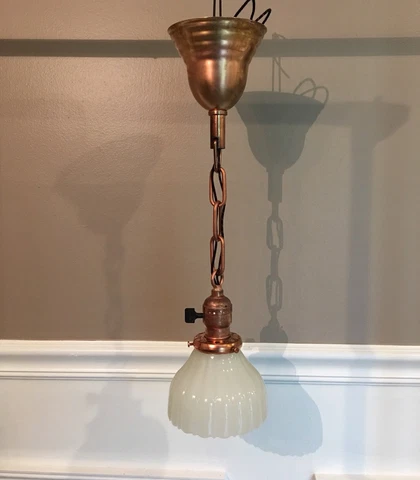 19” Single Antique Wired Copper Brass Pendant Fixture Thick Antique Shade 51D Cover