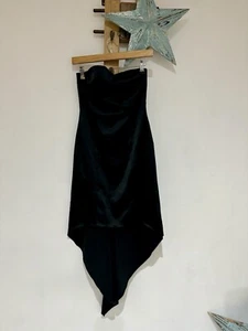 PILOT Vintage Y2K Dipped Hem Tailed Hi Low Satin Bandeau Party Cocktail Dress 12 - Picture 1 of 5