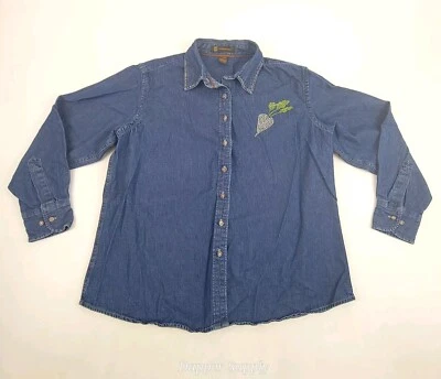 Harriton Denim Button Shirt XL Embroidered Collar And Vegetable Cotton - Image 1 of 4