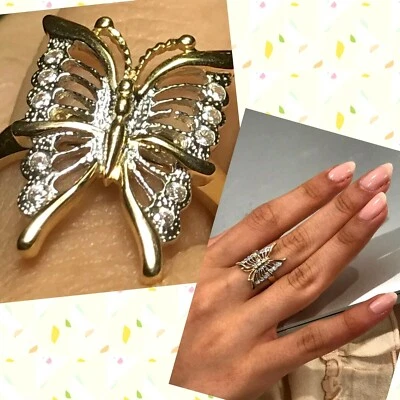 GoLd 14k SOLID BuTtErFlY Ring solid cz gift her oro size 7 ask 4 5 6 8 9 10 - Image 1 of 4