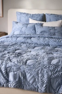 Nuevo edredón completo de algodón Anthropologie azul Stacy y 2 fundas estándar - Precio de venta sugerido por el fabricante $402 Foto 1 de 4