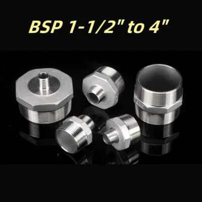 Stainless Reducing Straight Adaptors Pipe Fitting, Hex Nipples BSP 1-1/2" to 4" - Image 1 of 4