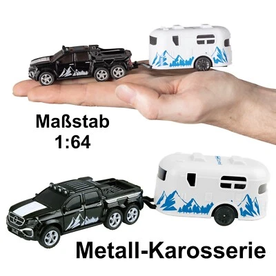 Metall Mini RC Auto Pick-up SUV mit Wohnwagen Anhänger 1:64 ferngesteuert Revell - Bild 1 von 4