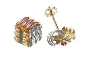 Three Colour Gold Knot Stud Earrings 5mm Yellow Rose White Studs British Made - Picture 1 of 2
