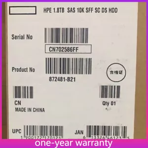 872481-B21 NEW HPE 872738-001 1.8TB SAS 10K 12Gb/s 2.5" SC 512E HDD Hard Drive - Picture 1 of 6