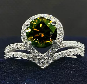 3.26 Ct Vvs= Brown White Moissanite Diamond Silver Engagement RING Size 7 - Picture 1 of 3