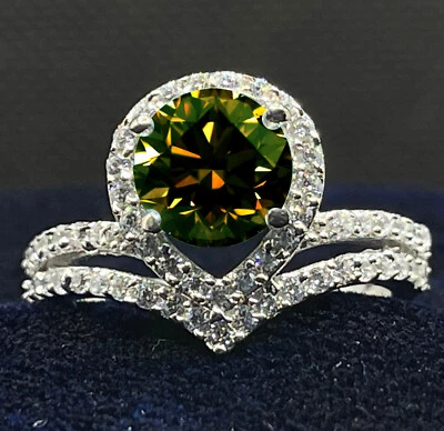 Vvs 3,26 quilates ANILLO DE COMPROMISO MARRÓN BLANCO MOISSANITA DIAMANTE PLATA TALLA 7 Foto 1 de 4