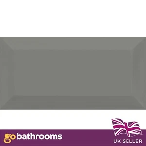 Dark  Grey Brick Bevel Subway Metro Kitchen Bathroom Wall Tiles | 100x200mm Box - Picture 1 of 3