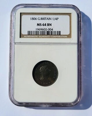 1806 Great Britain 1/4 P Farthing NGC MS 64 BN - Image 1 of 4
