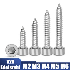 Zylinderkopfschrauben Edelstahl V2A Innensechskant Holzschrauben M2 M3 M4 M5 M6 - Picture 1 of 6