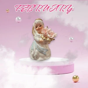 Vintage Lefton Porcelain Febuary Angel Figurine Basket of Flowers 3332 - Picture 1 of 7