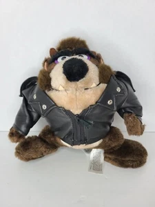 Vintage 1993 Tasmanian Devil Plush Warner Bros 24K Taz in Leather Jacket 9" - Picture 1 of 9