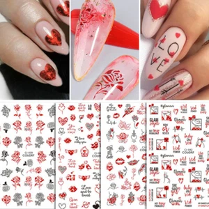 Valentine's Day Nail Art Stickers 3D Laser Decals Love Heart Nail Stickers ^ - Picture 1 of 20