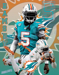 Miami Dolphins Lithograph print of Jalen Ramsey 2024 11 x 14 - Picture 1 of 1