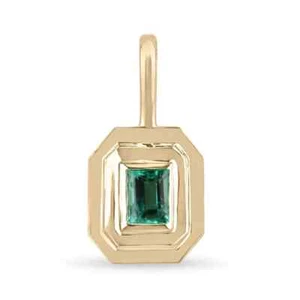 0,70 Karat natürlicher Smaragdschliff Smaragd Unisex Solitär Einfassung Anhänger Gold 14K - Bild 1 von 10