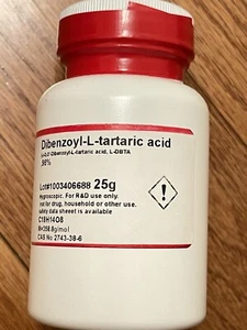 Acido dibenzoile-L-tartarico 25g CAS 2743-38-6 - Foto 1 di 2