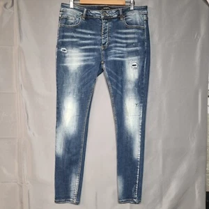 Alessandro Zavetti Jeans 36 x 31 Blue Denim Stretch Straight Leg Distressed - Picture 1 of 12