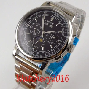 42 mm Corgeut Mulitifunction Automático Para Hombre Esfera Negra Fecha Semana Mes - Imagen 1 de 8