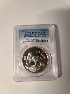 1992 China S$10Yn Endangered Snow Leopard 1oz Silver Coin PCGS PR69 DCAM - Picture 1 of 4