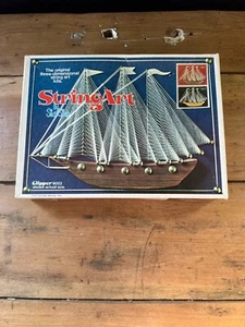 Vintage 1975 String Art Clipper on Black Felt 9022 Ship Shop New Open Box - Picture 1 of 6