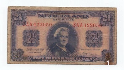NETHERLANDS 2,5 2 1/2 GULDEN 1945 PICK 71 LOOK SCANS - Image 1 of 2