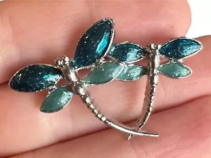 Vintage Enamel Dragonfly Pair Set of Dragonflies Pin Brooxh Silver Tone - Picture 1 of 2