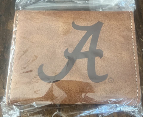 Alabama Crimson Tide Laser Engraved Brown Synthetic Leather Trifold Wallet Cover