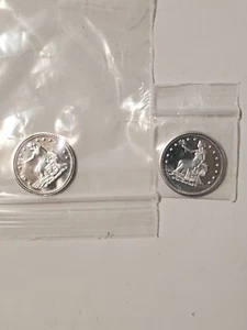1 gramo. LOTE DE 2 DÓLARES COMERCIALES DE PLATA FINA REDONDOS .999 DISEÑO - Imagen 1 de 7