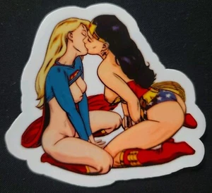 WONDER WOMAN STICKER "WONDER KISS" 3 1/2 X 3 1/4" SUPER GIRL GLOSSY - Picture 1 of 1