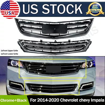 1Set Fit 2014-2020 Chevrolet Impala Front Bumper Upper&Lower Grille Chrome Grill - Imagem 1 de 4