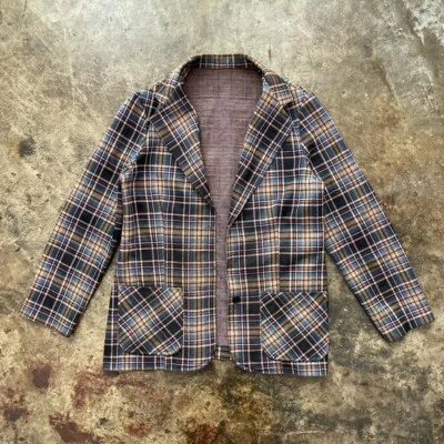 Blazer grande vintage años 70 a cuadros hecho en unión para mujer EE. UU. Foto 1 de 4