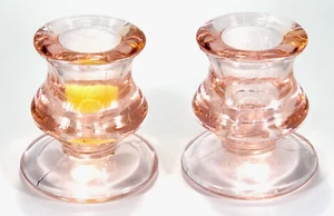 Vintage Pink Depression Glass Taper Candlestick Holders Set of 2 - Picture 1 of 4