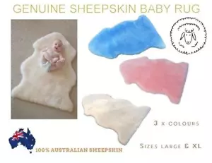 Australian Sheepskin Baby Rug Floor Cot Bed Pink Blue Natural Lambskin Wool L XL - Picture 1 of 5