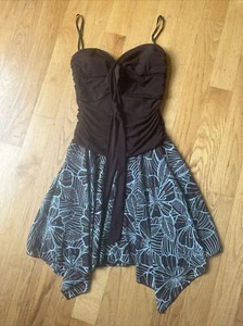 Vintage Womens Slip Dress Asymmetric Y2K Blue Floral Grunge COTTEGECORE Alt HTF! - Picture 1 of 3