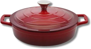 3082826 Casseruola in Ghisa Smaltata Bassa Antiaderente Con Coperchio, Rosso Cil - Foto 1 di 12