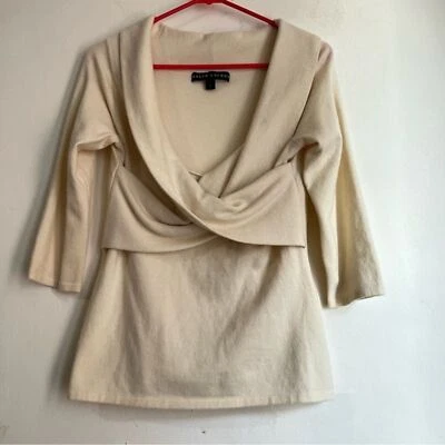 Blusa Suéter Ralph Lauren Etiqueta Negra Para Mujer Marfil Cachemira Imitación Envolvente Grande Foto 1 de 4