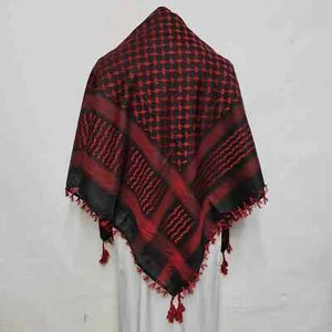 Shemagh Arab Head Bufanda Envoltura Arafat Keffiyeh Yashmagh Negro Borgoña + Flecos - Imagen 1 de 1