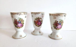 Vintage Porcelain Mazagran Footed Cups Victorian Gold LIMOGES FRANCE Set Of 3 - Picture 1 of 7