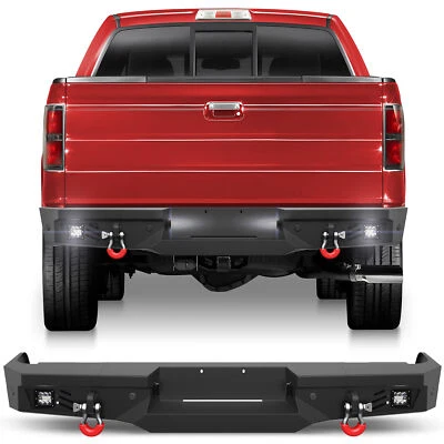 For 2009-2014 Ford F150 Steel Rear Bumper w/LED Lights & D-Ring & Sensor Holes Foto 1 de 4