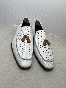 Mezlan Xian Men’s Size 12M Perforated White Leather Tassels Loafer Dress Shoes. - Picture 1 of 14