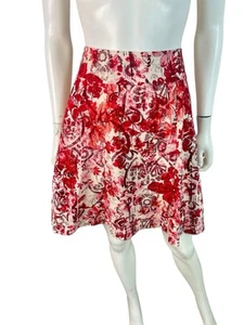 GAP Women's Skirt Red Floral Cotton Lined Zip Casual Office Boho Retro Size 2 - Picture 1 of 9