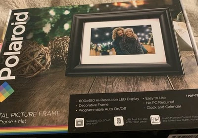Polaroid Digital Picture Frame 7" Wood Frame 800 X 480 Resolution PDF-750W New - Image 1 of 4