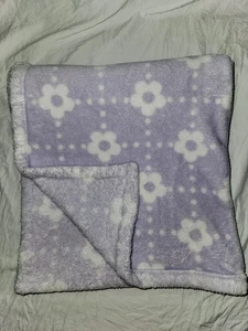 Tiddliwinks Baby Blanket Purple Flowers Check Square Plush Soft - Picture 1 of 21