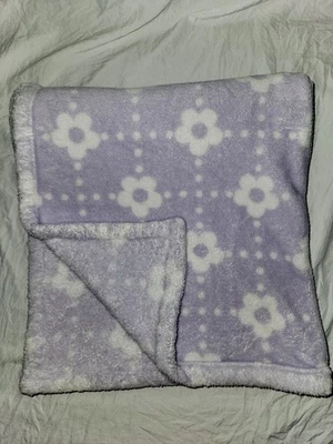 Tiddliwinks Baby Blanket Purple Flowers Check Square Plush Soft - Image 1 of 4
